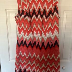 AGB Coral Zigzag Midi Dress with Black and Cream Accents.